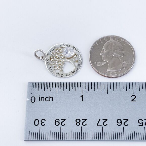 Vintage Sterling Silver 925 "Tree of Life" with Heart Cubic Zirconia Pendant - Picture 6 of 6